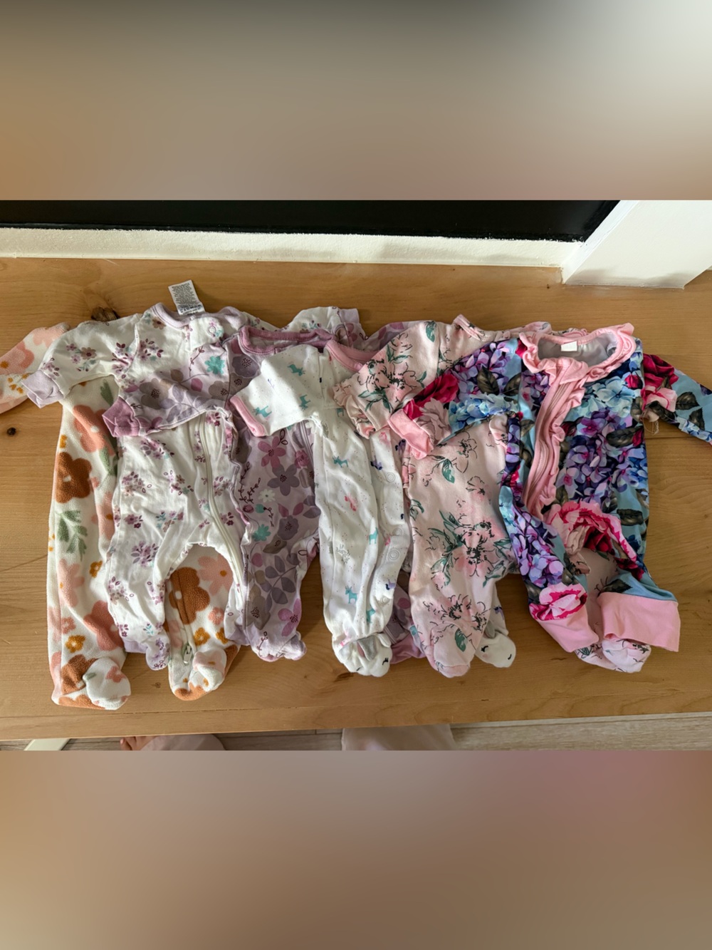 PREMIE Mixed Floral & Animal Baby Footed Sleepers - Pink, White, Purple